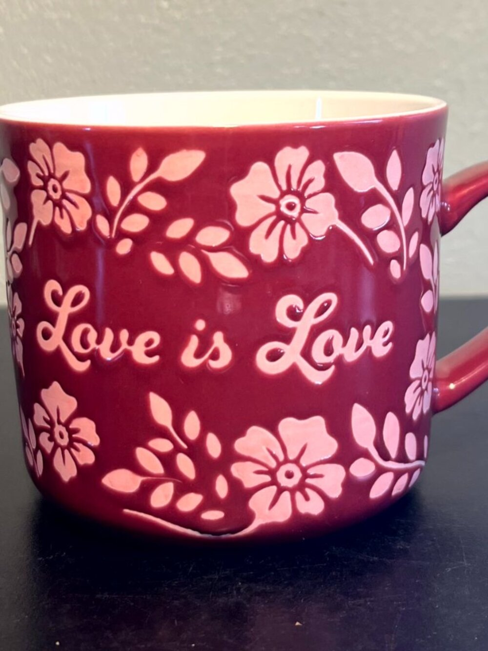 Opalhouse Floral Love Is Love Stoneware Mug Pink Burgundy Pride Coffee Cup 16oz